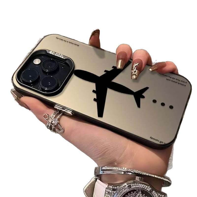 Black Creative Airplane Design Phone Case for Apple iPhone 14, 15 Pro, 16 Pro Max, 17 Pro