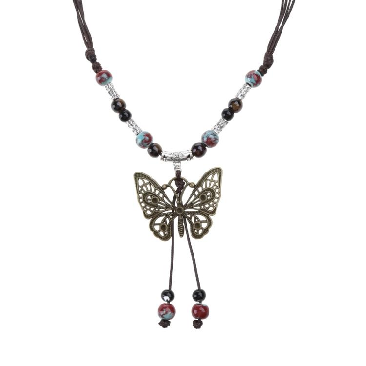 

Beaded Butterfly Pendant Necklace Geometric Bead Clavicle Sweater Chain Jewelry