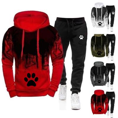 2Pc/Set Wearable Pocket Everyday Wear Close-fitting Long Sleeves Hooded Gradient Print Men's Tracksuit for Jogging Suit