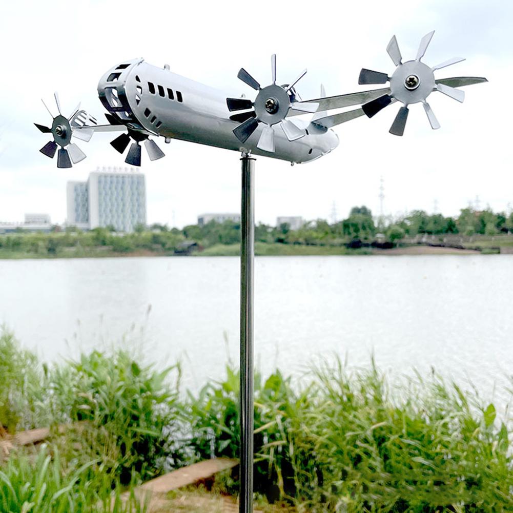 Metal Airplane Windmill Iron Super Fortress Aircraft Windmill Metal Spinner Aircraft Windmill for Outdoor Garden Decoration