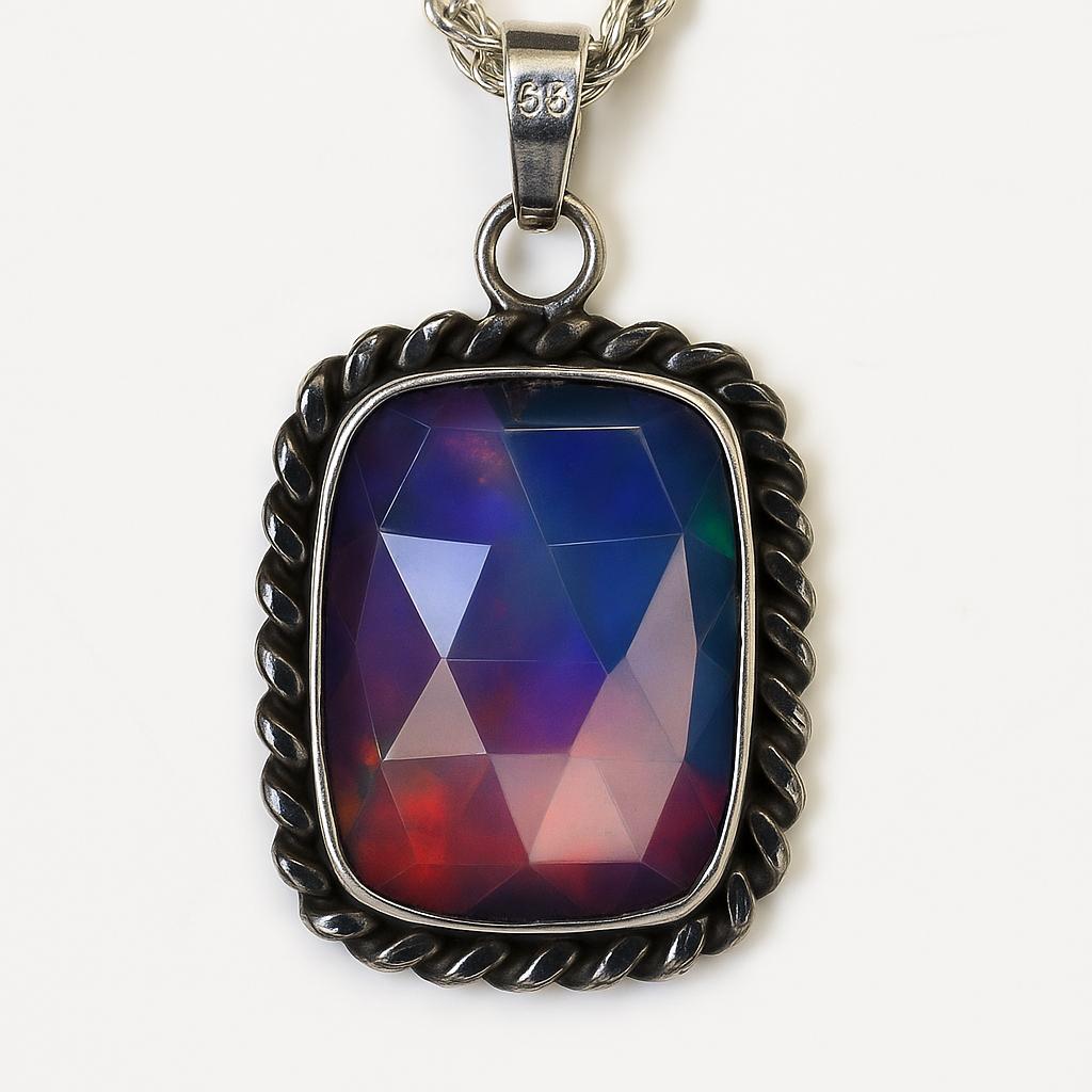 Natural Opal Pendant 35.6 ct Cushion Cut Sterling Silver October Birthstone for Gem Collections