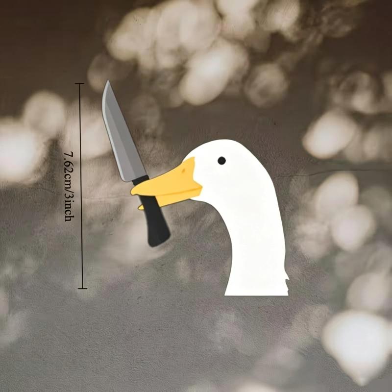 Funny Goose With Knife Car Sticker Cute Cartoon Waterproof Decal For Rearview Mirror, Helmet, Laptop