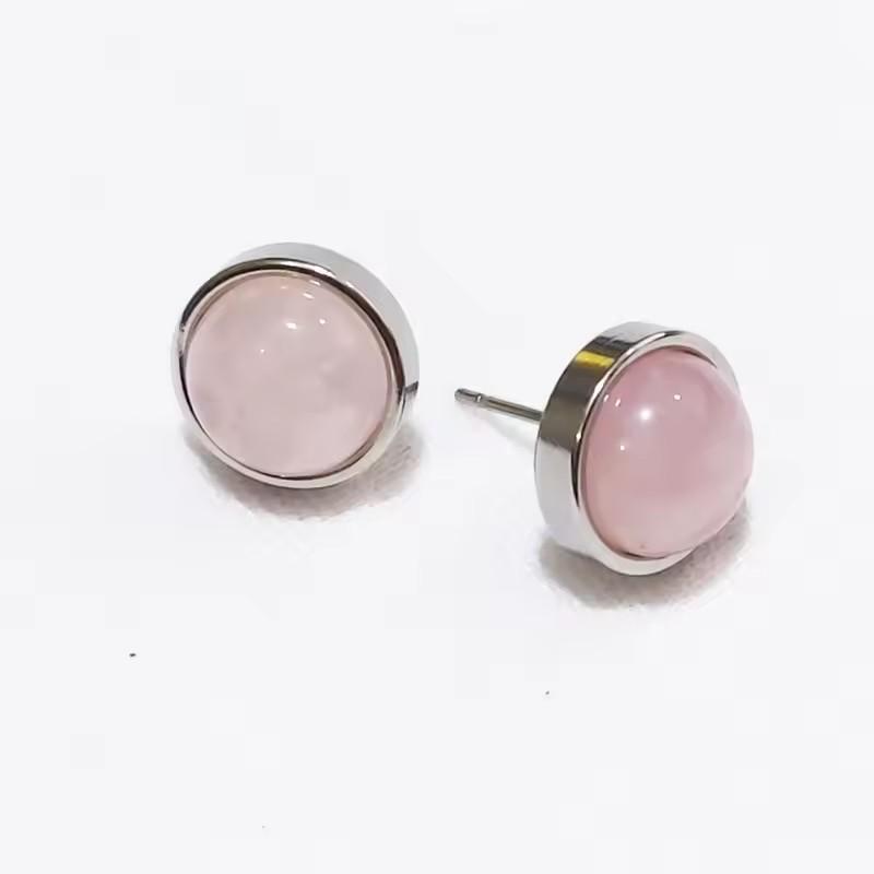 1pair Natural Stone Earrings Healing Crystal Quartzs Round Beads Steel Stud Fashion Ear Jewelry for Women Jewelry Gifts
