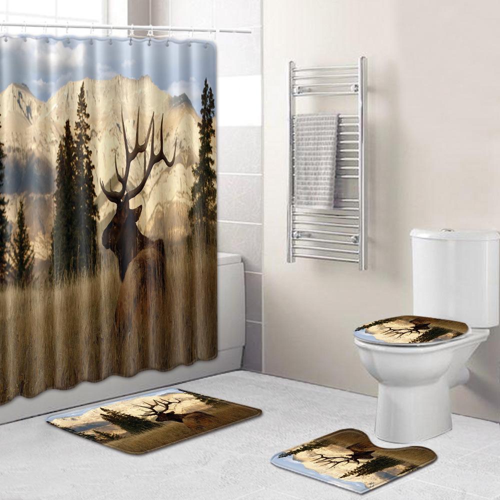 Colored Animals Elephant Lion Horse Bathroom Non-Slip Floor Mat Shower Curtain Carpet Personality Cool