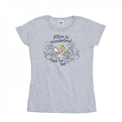 Womens/Ladies Alice In Wonderland Time For Tea Cotton T-Shirt