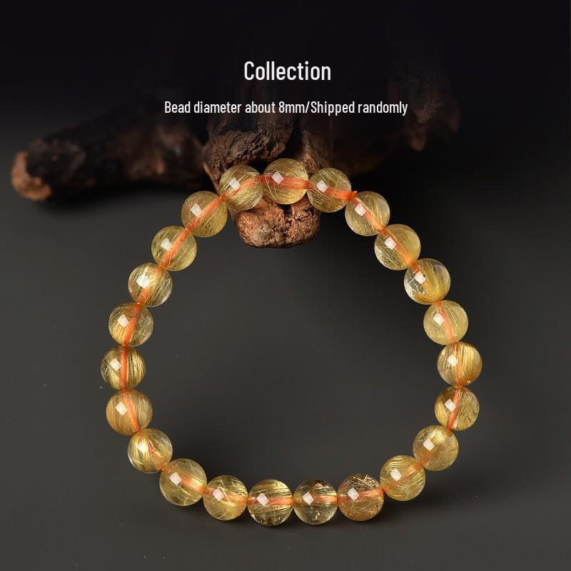 Brazilian Gold Silk Crystal Bracelet: Yellow Rutilated Quartz Beads for Men and Women