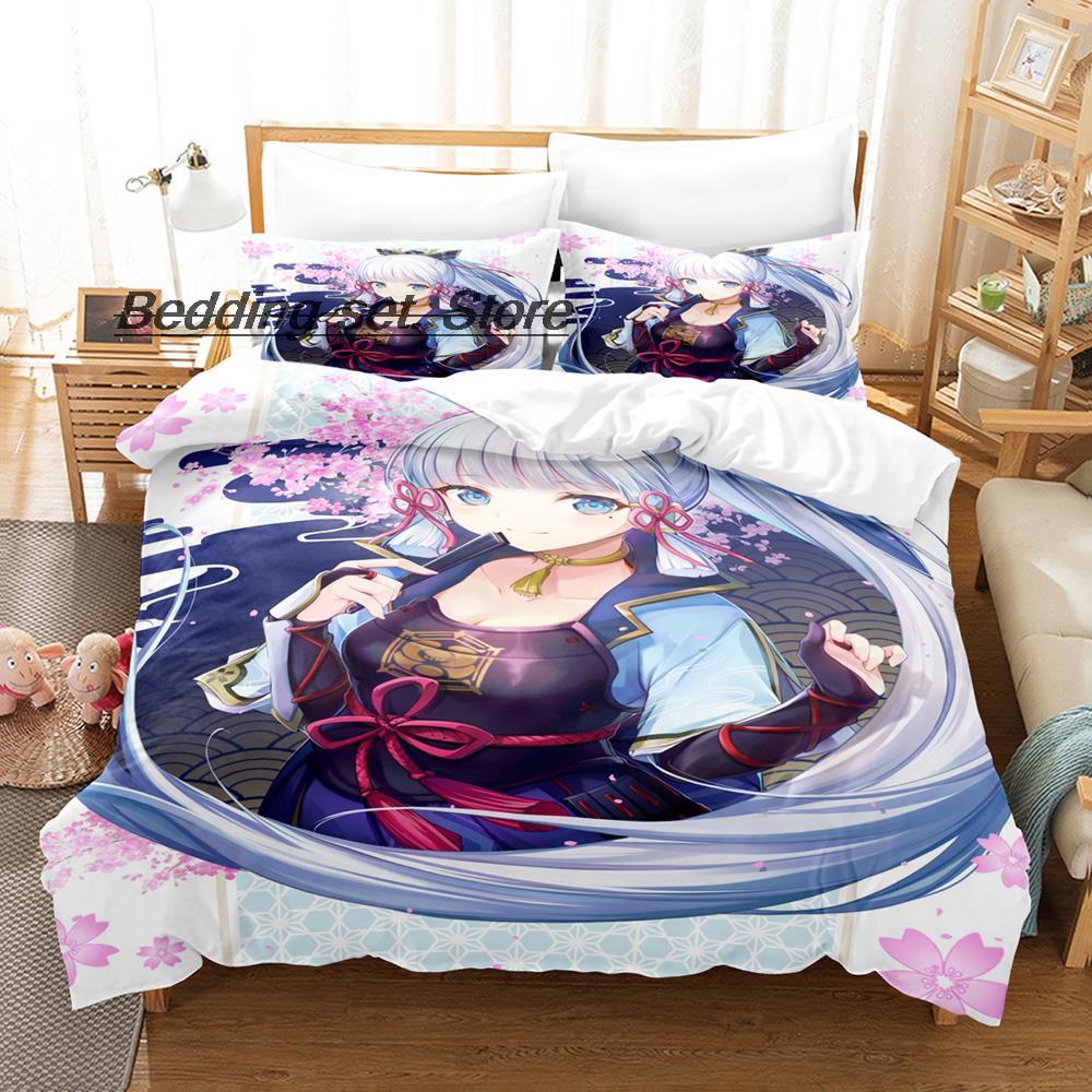 Game Genshin Impact Kamisato Ayaka Bedding Set Single Twin Full Queen King Size Bed Set Aldult Kid Bedroom Duvetcover Sets