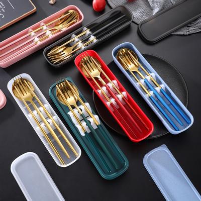 Flatware Kit Korean Style Dust-proof Stainless Steel Chopsticks Fork Spoon Dinner Set for Daily Use