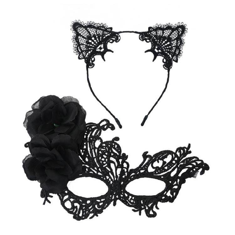 Lightweight Theater Mask and Whimsical Animal Ear Hairband Set Anime Cosplay Accessories for Halloween Costumes