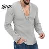 Men Knitted Cotton Sleeves Solid V Neck Knit Deep Blend Sweater Ribbed Long Color Slim