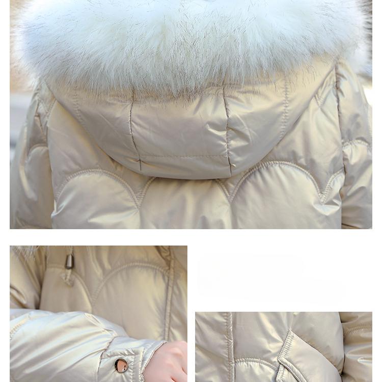 NEW Women's Glossy Down Cotton  Jacket Winter New Fur Collar Hooded Coat Female Warm Parkas Fashion Casual Loose Long Overcoat