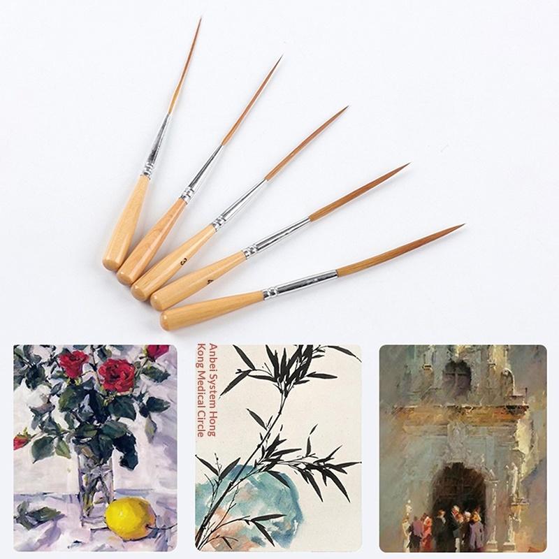 5Pcs Long Line Brush Set Acrylic Paint Brush Suitable For Fine Tipped Watercolor And Filling Corners Contour Drawing