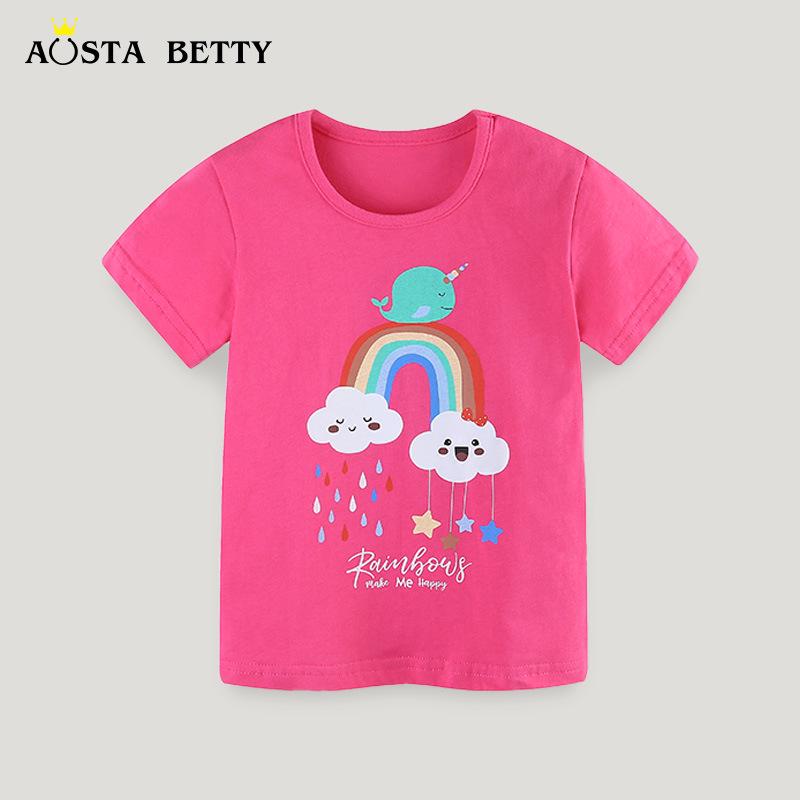 

Girls Summer Short-Sleeve Rainbow & Cloud T-Shirt – European & American Fashion 7Y