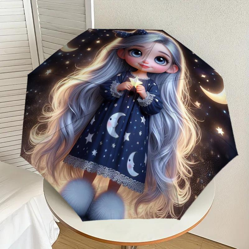 

1pc Moon and Star Night Dress Umbrella with Plastic Handle,Suitable for All Seasons Home Travel Outdoor UmbrellaDD678