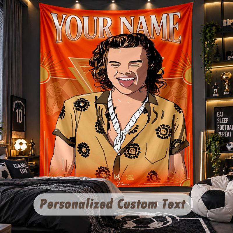 Personalized Wall Tapestry,Harry Styles Custom Printed Name, Fabric Wall Art For Indoor Room Backdrop