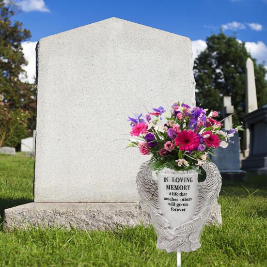 Cemetery Vase Angel Wing Memorial Vase with Spike And Drainage Hole Resin