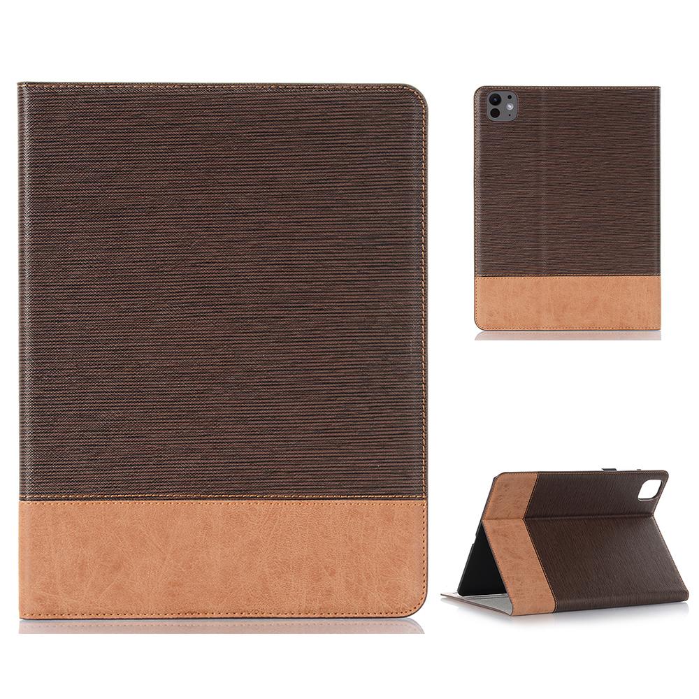 

For iPad Pro 11 (2024) Case Auto Wake/Sleep PU Leather Tablet Cover Cross Texture Splicing Dark Brown