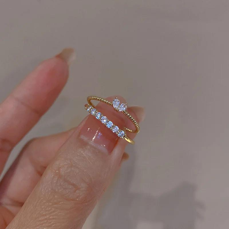 

Luxury Zircon Heart Rings for Women Opening Adjustable Weave Rhinestone Ring Engagement Wedding Zircon Fashion Girlfriend Gifts