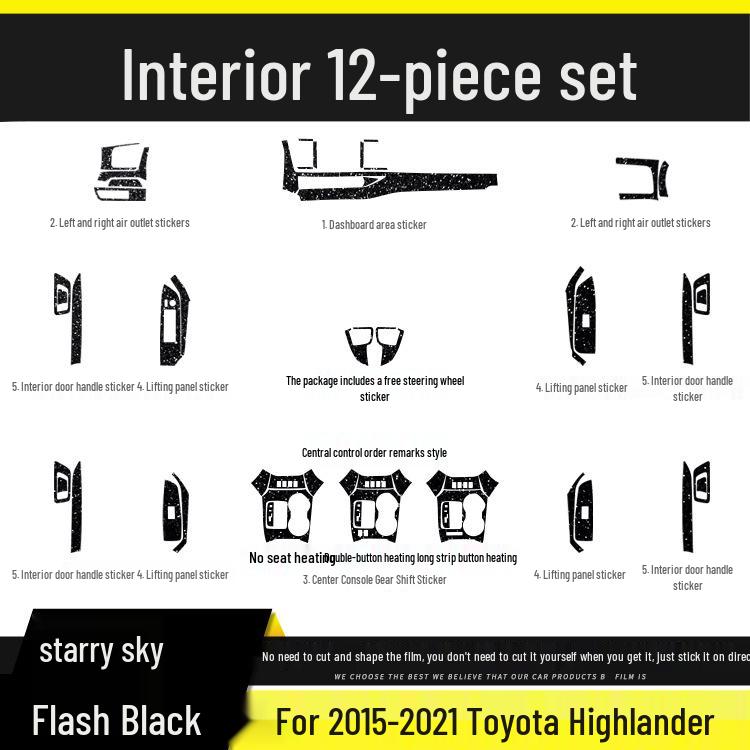 Carbon Fiber Anti-Kick Center Console Sticker for 09-21 Toyota Highlander Interior Decoration