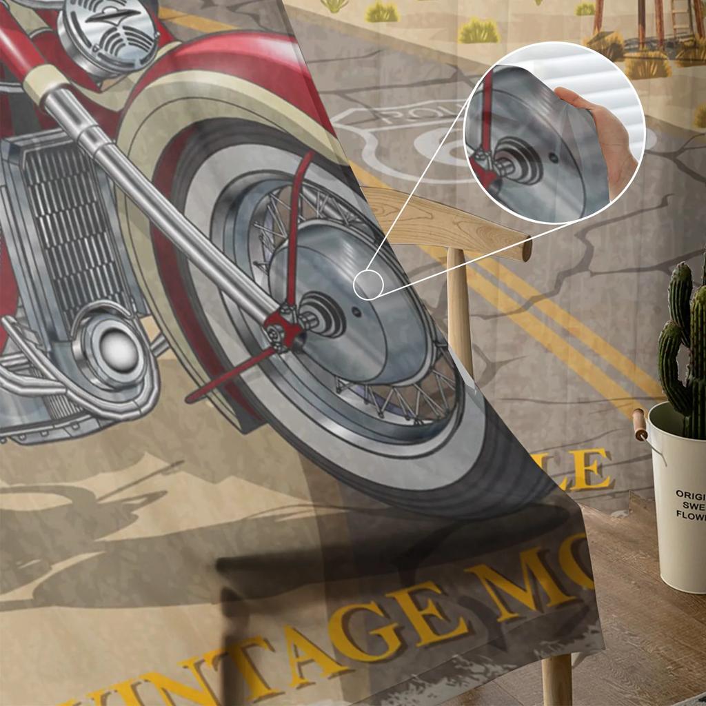 Motorcycle Highway Retro Style Chiffon Curtains Living Room Bedroom Home Decoration Window Voiles Tulle Curtain Light Filtering For Sitting Polyester