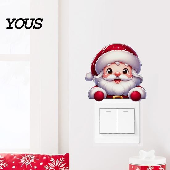 Indoor Outdoor Winter Scene Stickers Christmas Switch Stickers, Removable Santa Claus/Puppy/Reindeer/Elf/Pickup Truck Light Easy Peel And