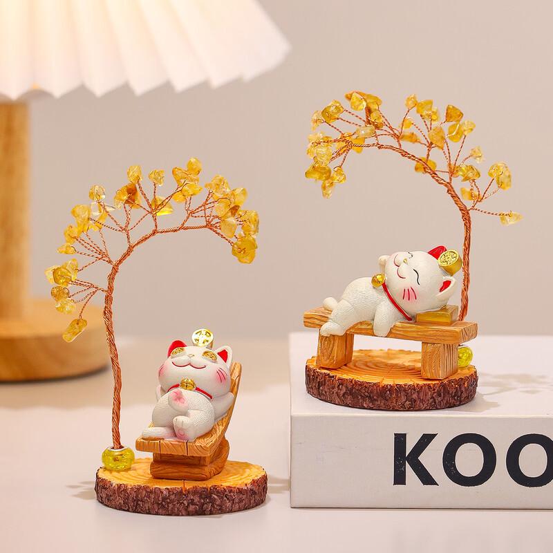 Lucky Cat Crystal Fortune Tree Ornament