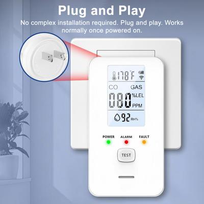 Gas & CO Detector with LCD Display, Plug-in, Temperature & Humidity