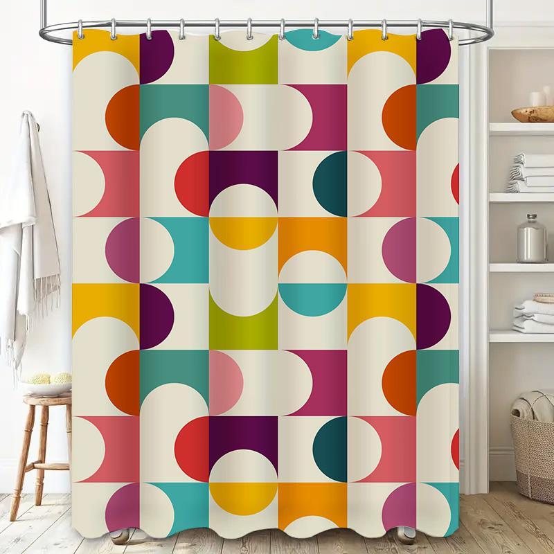 Colorful Geometric Shower Curtain Modern Bath Decor for Home Size Customizable