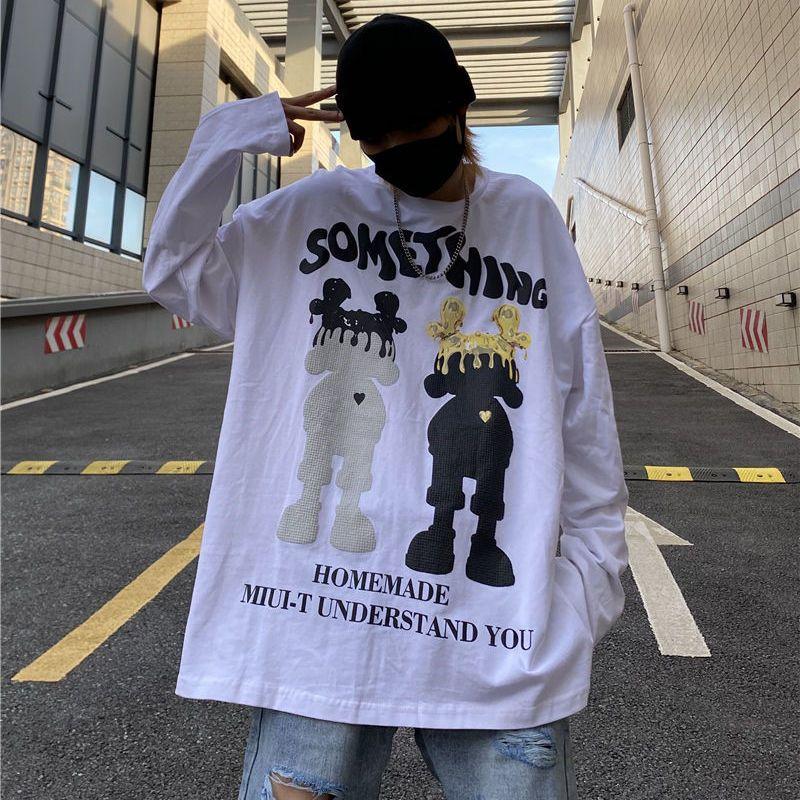 

Новый весенне-осенний модный бренд Инс Американский свободный расслабленный ретро оверсайз универсальная уличная футболка с принтом для мужчин L белый