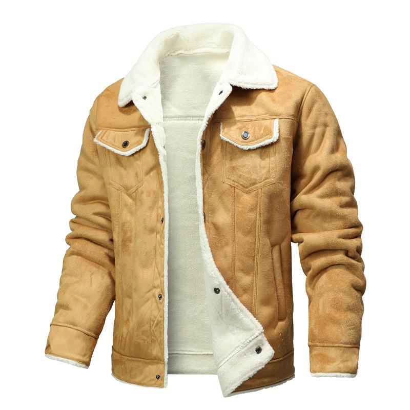 New Fashion Men Diagonal Zipper Leather and Fur Integrated Jackets and Coats Male Fleece Warm Leather Jackets Slim Fit Jaquetas