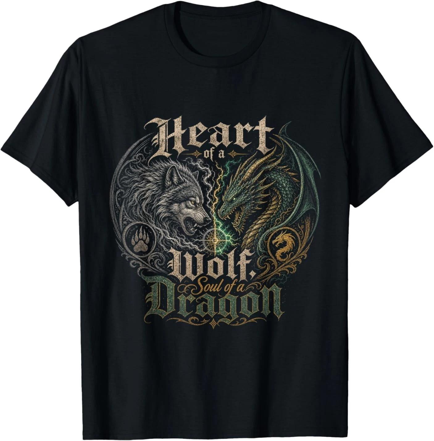 Heart of a Wolf Soul of a Dragon Unisex T-Shirt XL