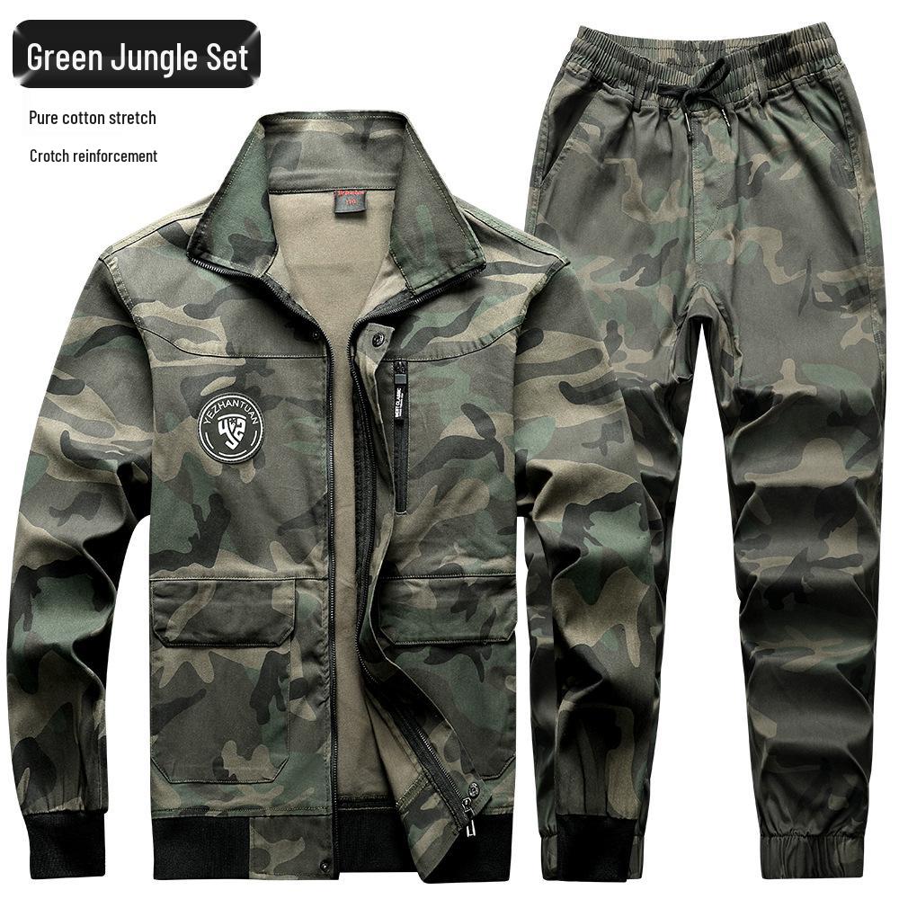 Men's Camouflage Workwear Set: Multi-Pocket, Wear-Resistant, Anti-Scald, Stretchy for Electric Welders, Spring/Autumn Style
