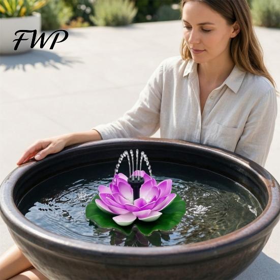 Solar Water Fountain Lotus Floating Bird Bath Powered with Interchangeable Nozzles for Garden Pond Patio Yard Decor