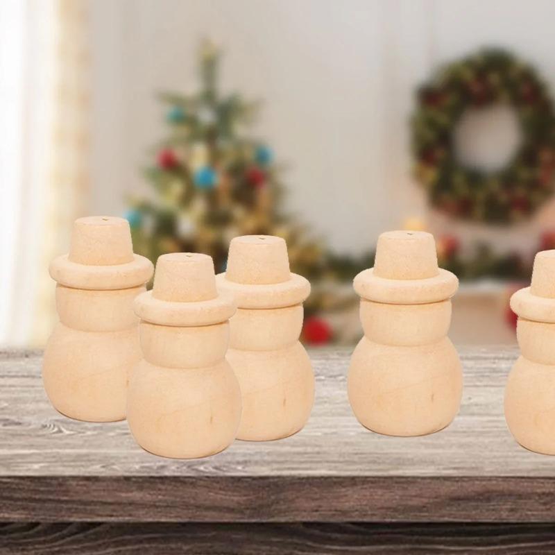 10pcs/set Children Log Dolls Wood Figurines Christmas Decoration Handicraft Kid DIY Painting Wood Tree Snowman Craft Toy