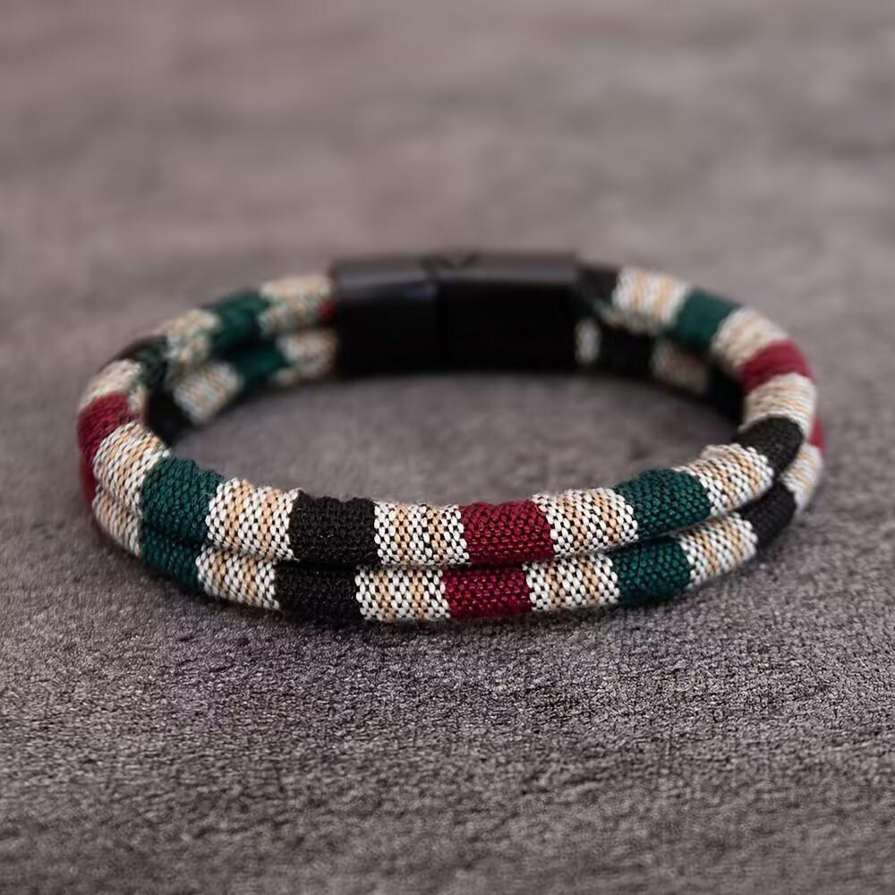 Noter Grade A Ethnic Fabric String Bracelet For Men Double Layer Various Colors Available Sports Sweat Absorbent Braslet Bangle Hombre