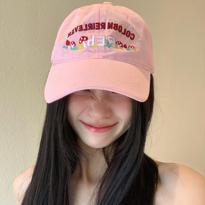 Flower embroidery baseball cap women's wide brim big face showing face small cap big head circumference versatile hat