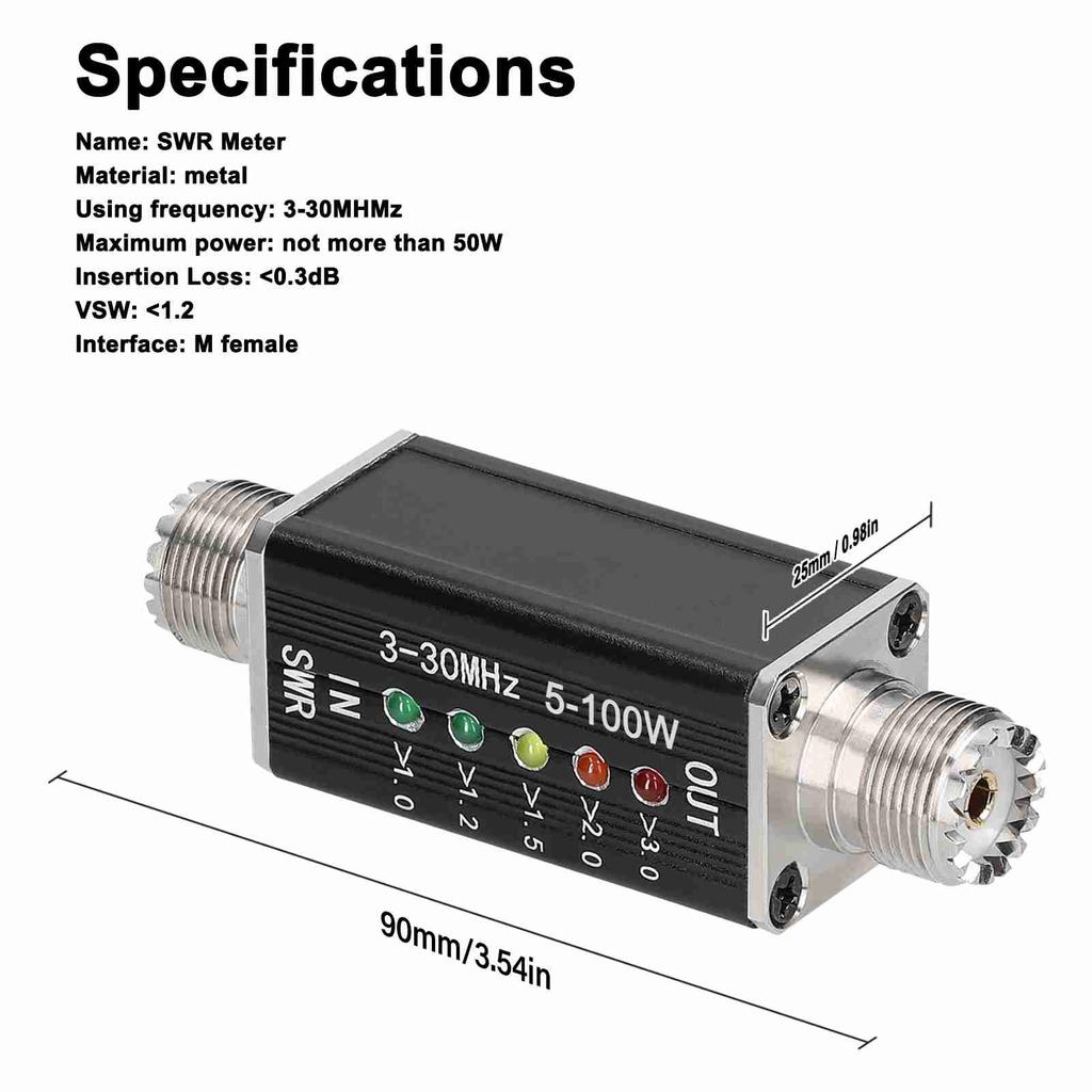 LED SWR Meter 3-30MHz Frequency Shortwave Standing Waves Indicator for Television Broadcasting