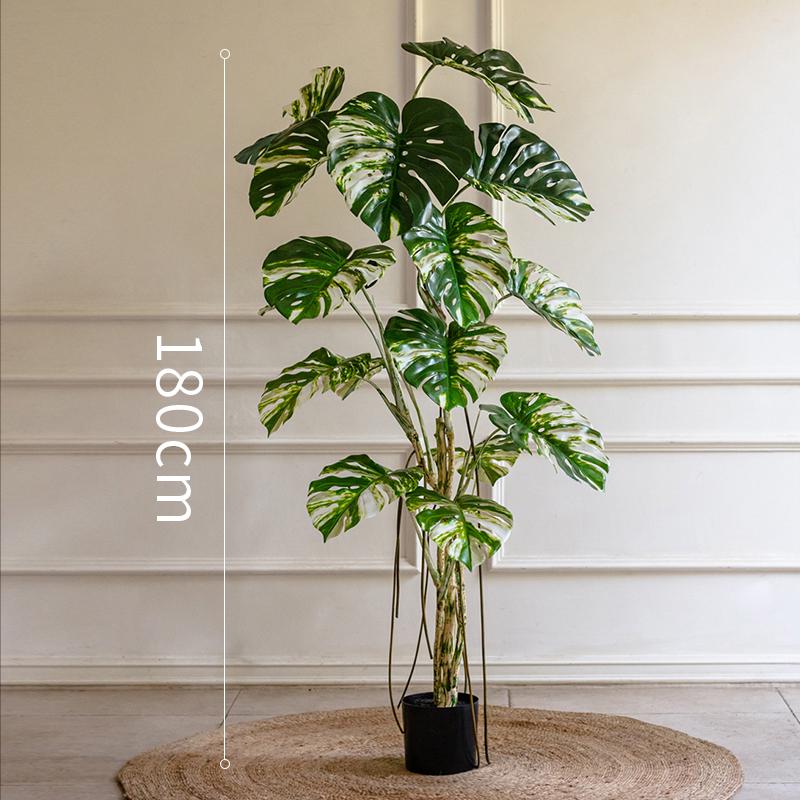 White Variegated Monstera Faux Tree - Large, Potted, Light Luxury Decor for Living Room