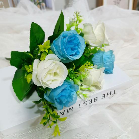 Artificial Roses Flowers 6 Heads Faux Silk Flower Bouquet with Leaves for Bridal Bouquet DIY Arrangement Wedding Party Home Living Room Table Decor