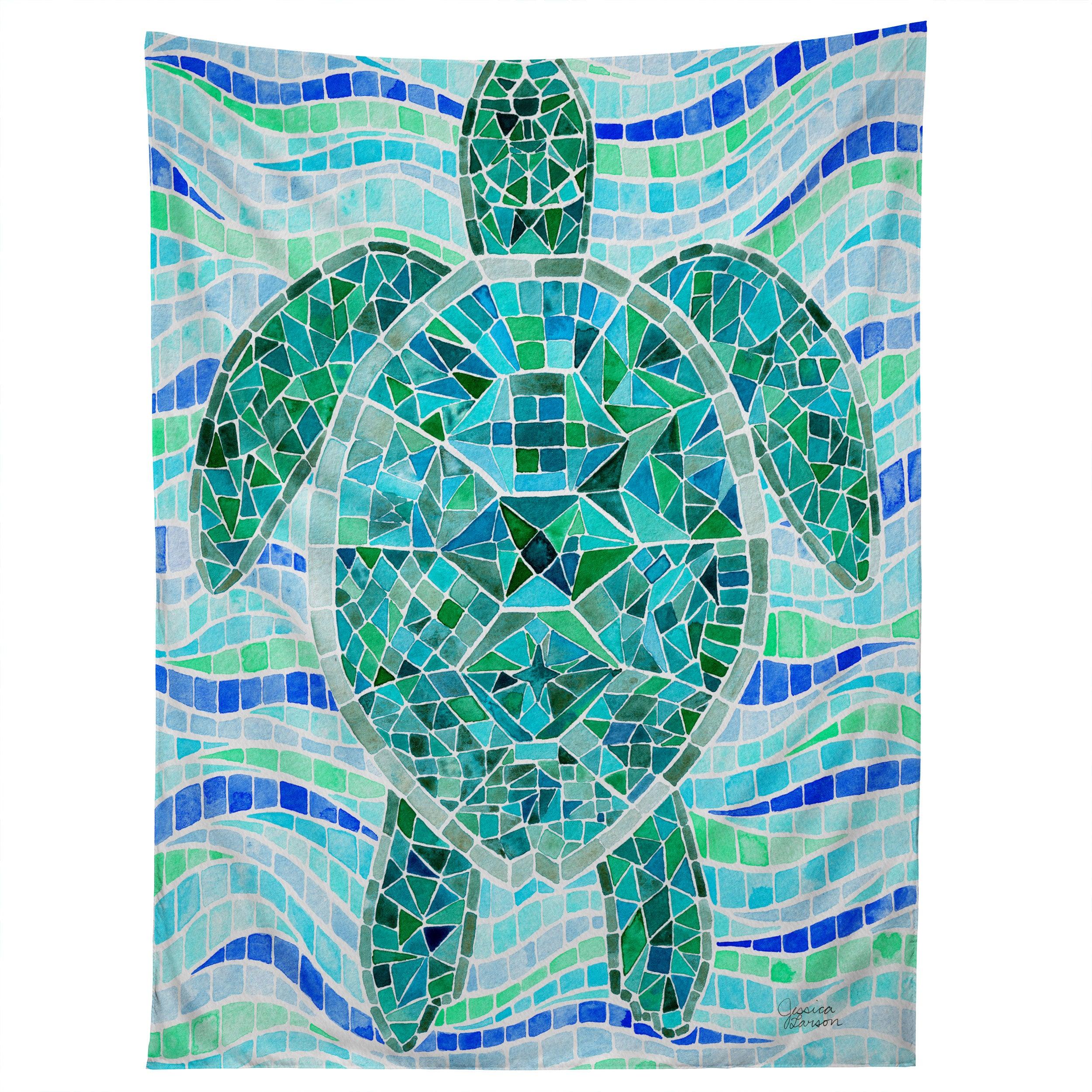 MOSAIC WATERCOLOR SEA TURTLE tapestry 75x100