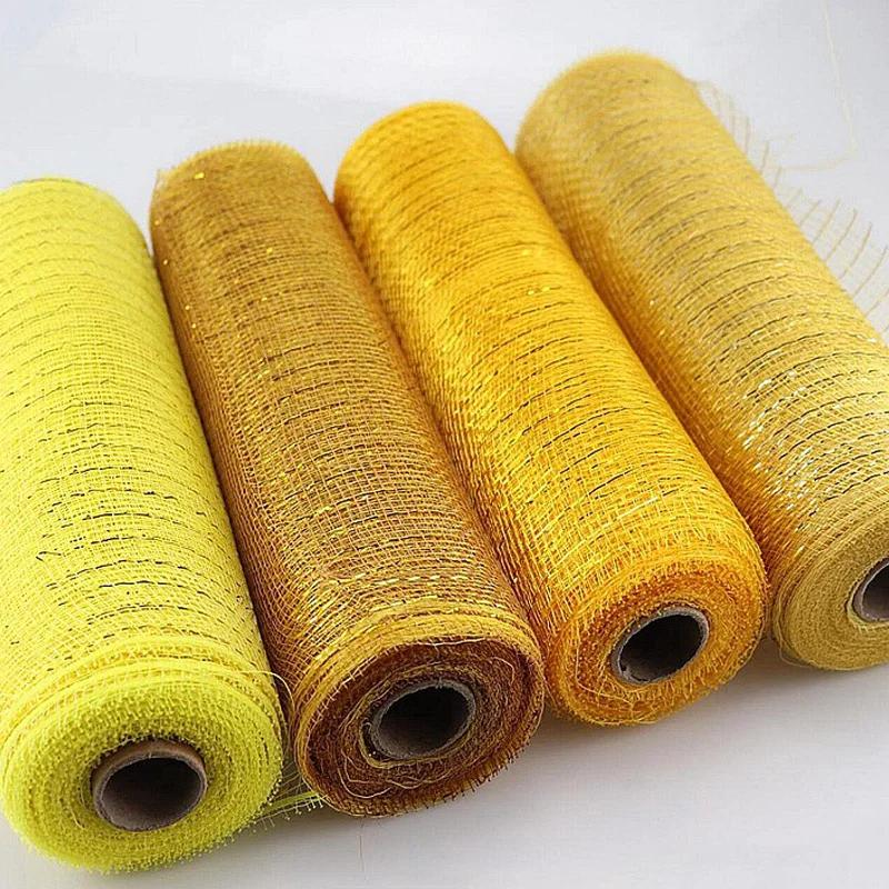 Pink and Gold Ribbon 1 Roll Gold Wire Mesh Ribbon for DIY Bows Garland Gift Wrapping Net Festival Home Decoration Accessories