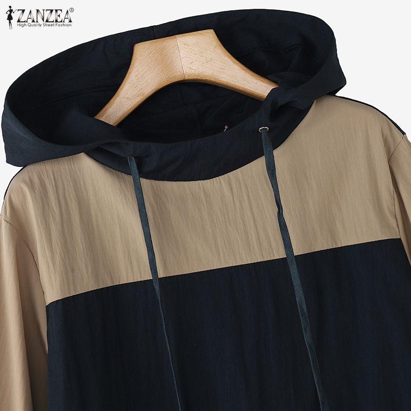 ZANZEA Women Hooded Collar Casual Long Sleeve Patchwork Hoodies Blouse