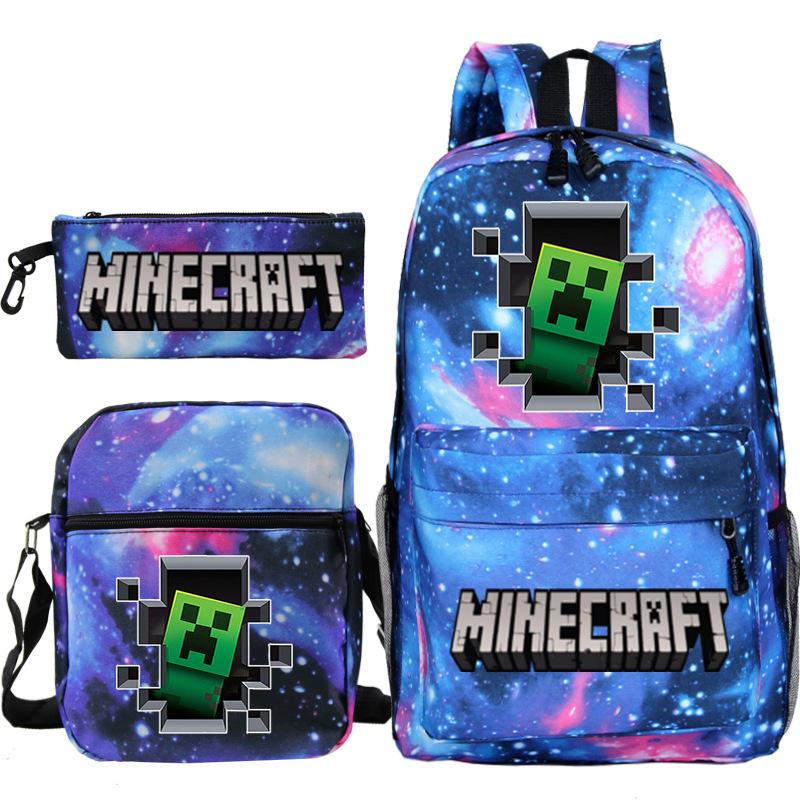 Game Minecraft Printed Children'S School Bag Oblique Span Bag Stationery Pencil Bag Student Backpack Set