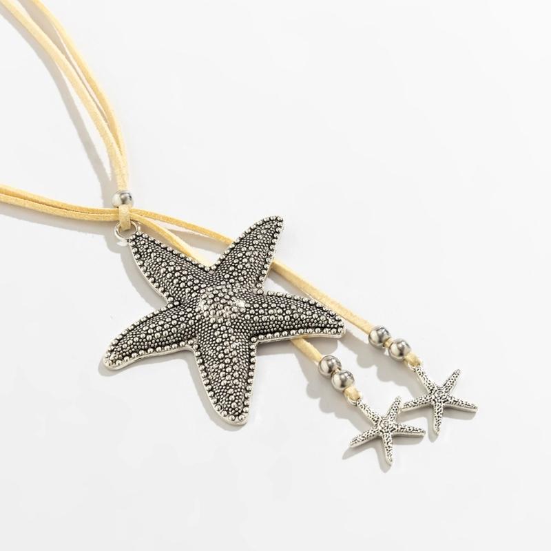 Starfish Fringe Necklace Women Vacation Style Long Velvets Rope Clavicle Chain Adjustable Length Collar Chain Jewelry