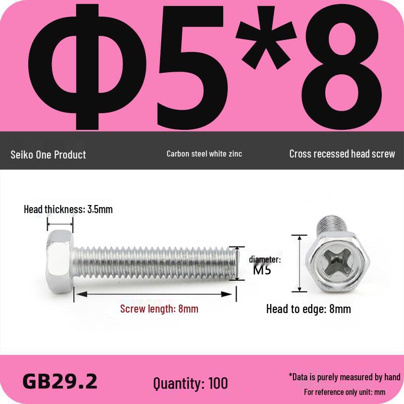 Cross Recessed Hexagon Head Screw, Cross Slot, White Zinc Plating