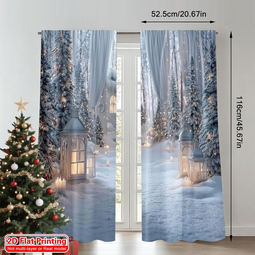 2pcs 2D flat printing Merry Christmas Curtains winter forest Polyester Without Electricity Holiday Decorations Perfect for New
