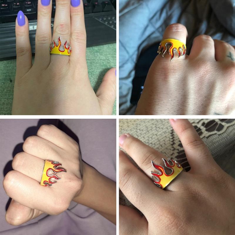 Hipster Personality Flame Ring Gothic Punk Vintage Aesthetic Yellow Fire Open Finger Ring Jewelry Gift for Women Men