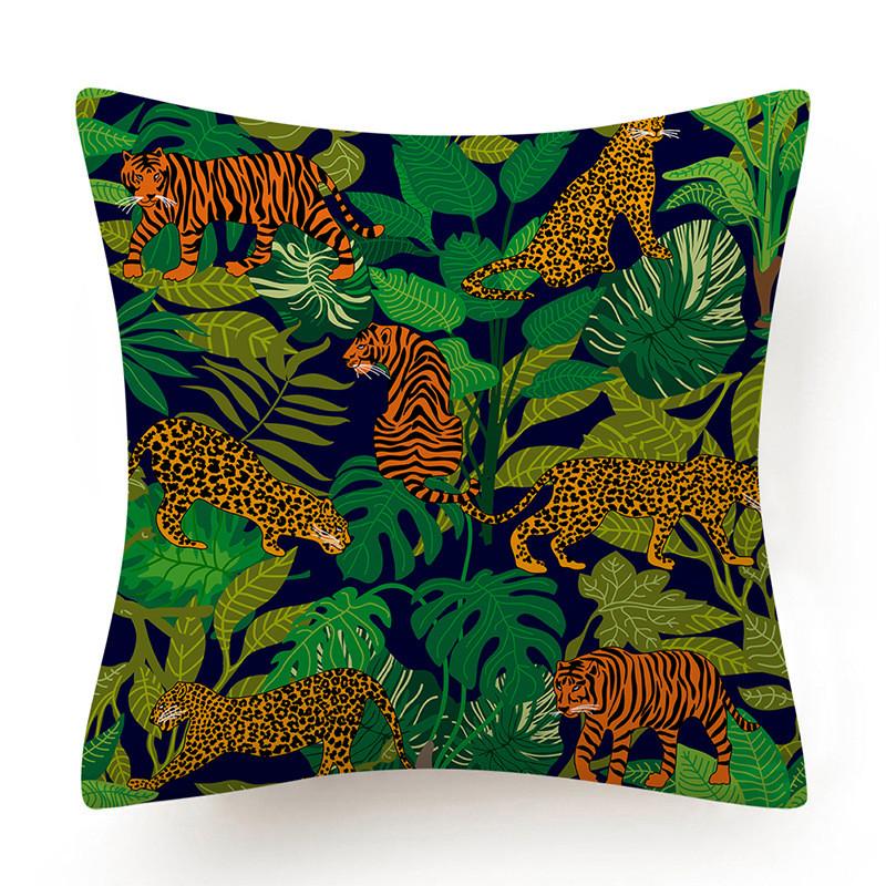 Polyester Tiger Leopard Print Pillowcase Upholstery Sofa Cushion Palm Leaf  Tropical Jungle Home Decor  Cover