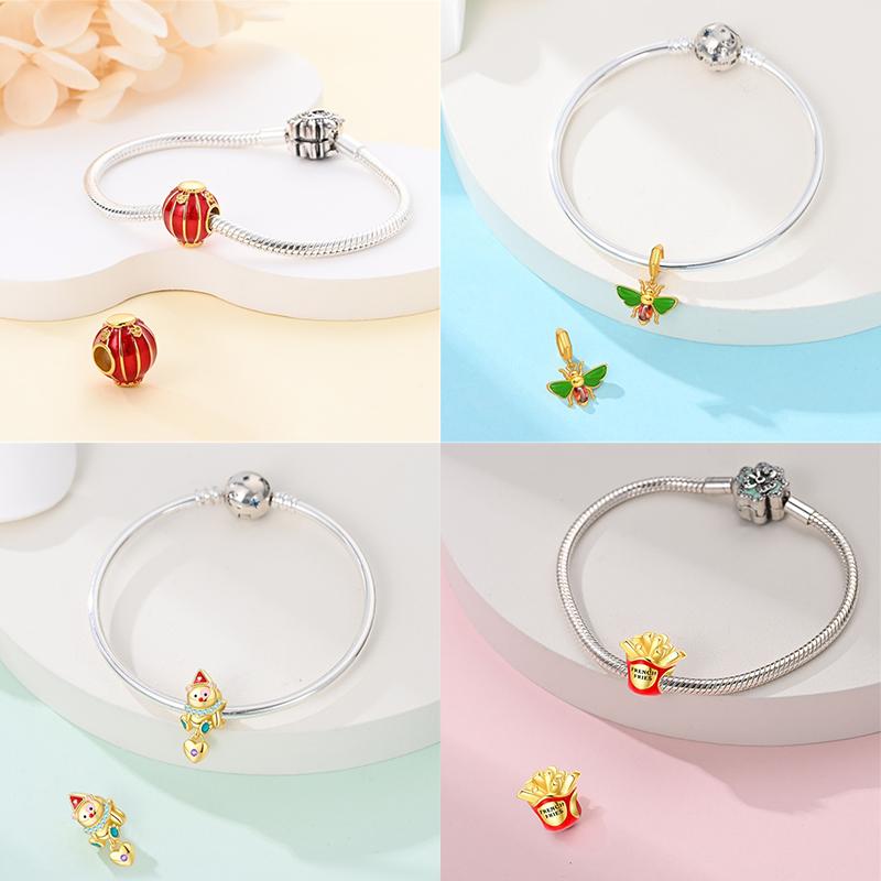Original Charms Fixed Clamp Beads Copper Golden Bow Leopard Cat Dog Beads Fit Pendant Bracelet Women Jewelry Gifts