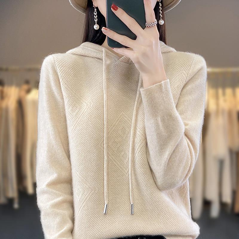 Hooded Knitted Hoodie Women's Versatile Solid Color Hoodie Loose Western Coat Top Explosive Casual Hooded Sweater